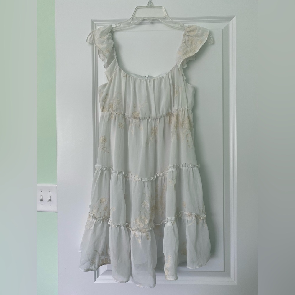 Altar'd State Cream Ruffled Tiered Sundress with Flutter Sleeves